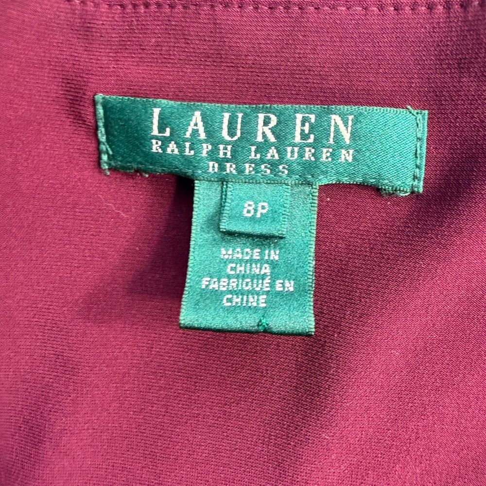 Polo by Ralph Lauren Sleeveless V-Neck Ruched Midi Dress in Burgundy - Picture 6 of 10
